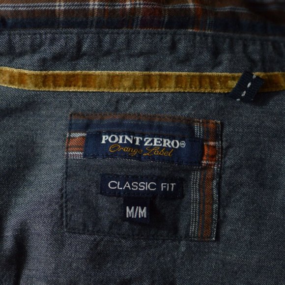 Point zero Men s M  Shirt Long sleeves check Military shoulder Elbow Patch - Picture 8 of 8